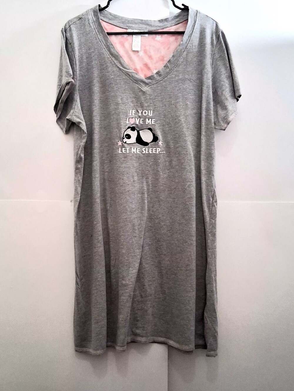 RENE ROFE Gray V-Neck Panda Sleep Dress Sleepwear Size 2X Fit 1X